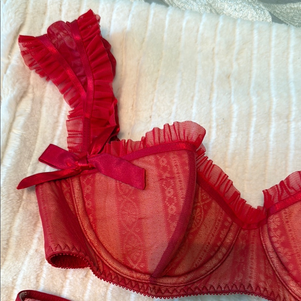 New with Tags- Frederick’s of Hollywood Elegant Red Lace Lingerie Set - Picture 2 of 4